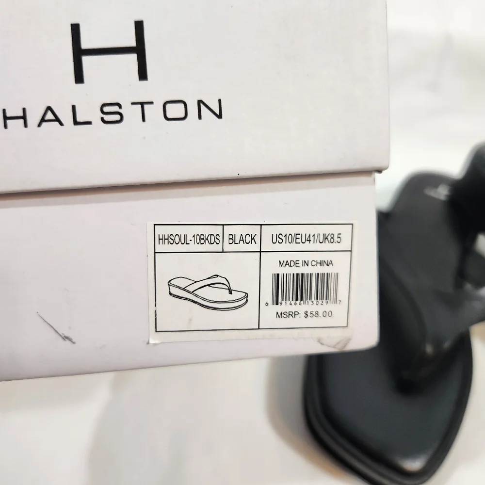 NIB Halston Black Leather Sandals Size 10 - Picture 6 of 6
